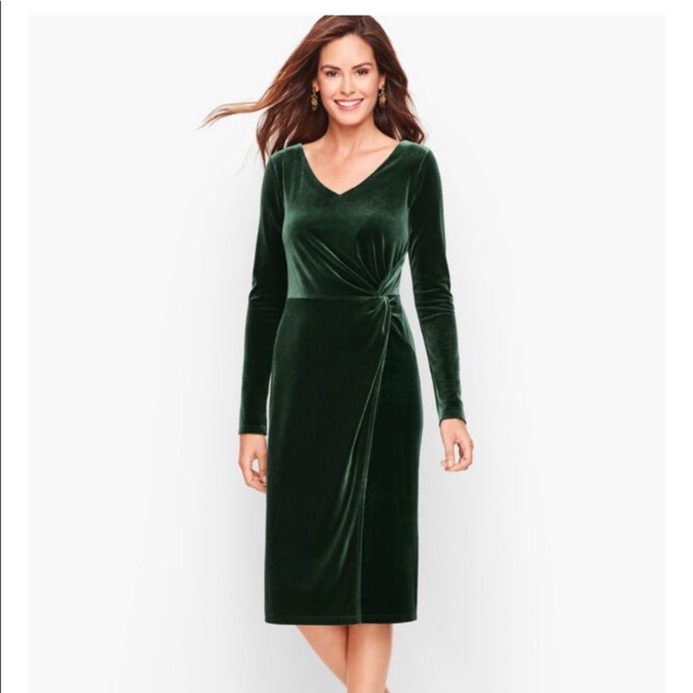 EMERALD TALBOTS VELOUR TWIST FRONT DRESS